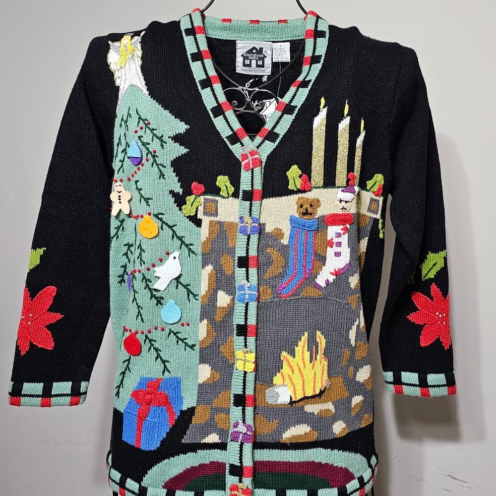 Storybook Knits Holiday Scene Cardigan Sweater Size S